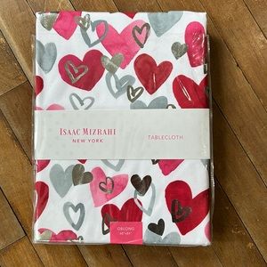 Tablecloth hearts silver pink red metallic 60” x 84” oblong Isaac Mizrahi